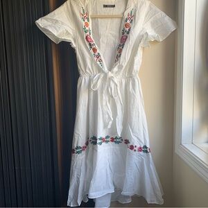 SHEIN White Dress with Floral Embroidery